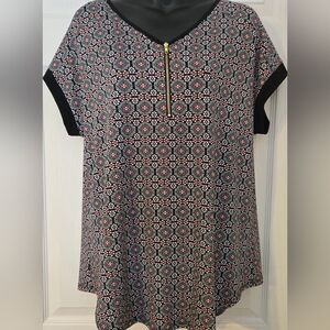 Roz&Ali By Dress Barn Geometric Floral Print Blouse L